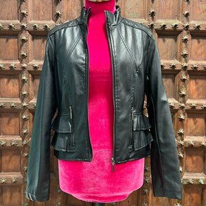 Yoki Girls Faux Leather Jacket with Ruffles Large (12-14)